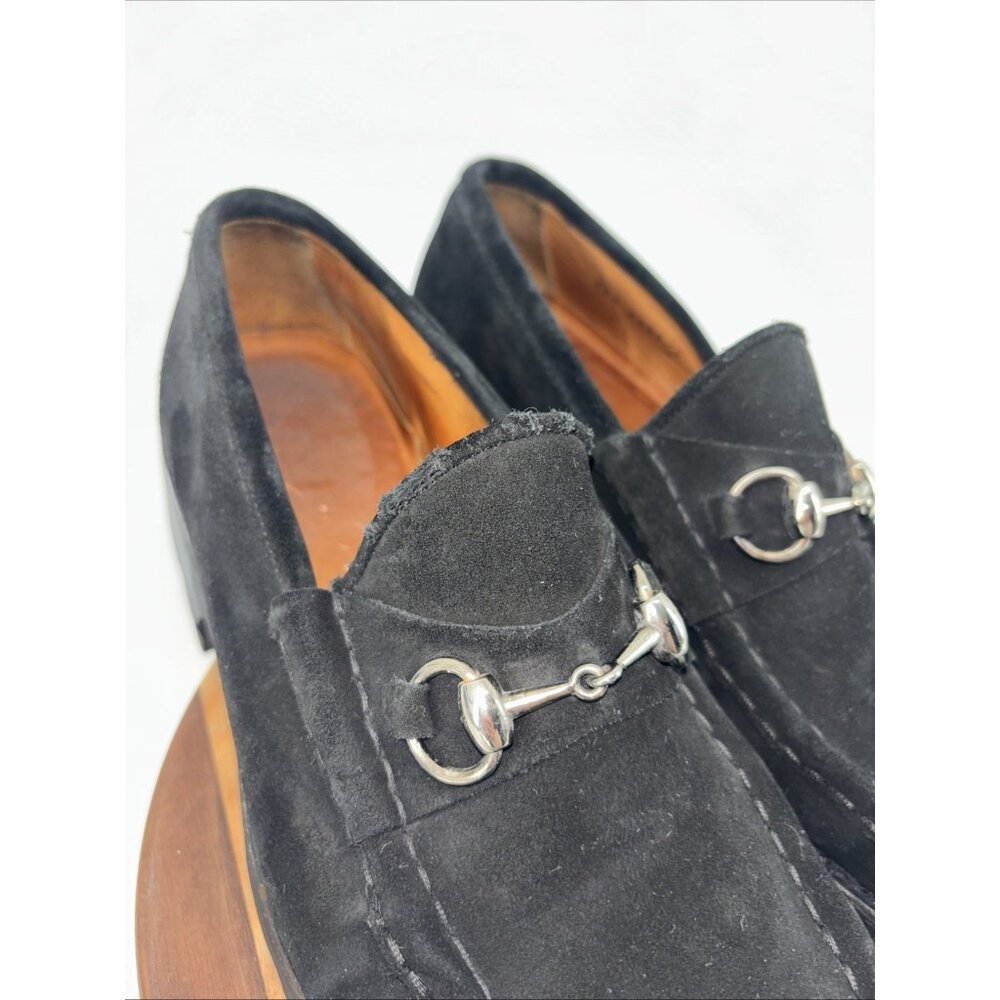 Gucci Men horsebit Loafers slipon US8 1/2D Black suede lug sole solid Gorgeous - Picture 15 of 16